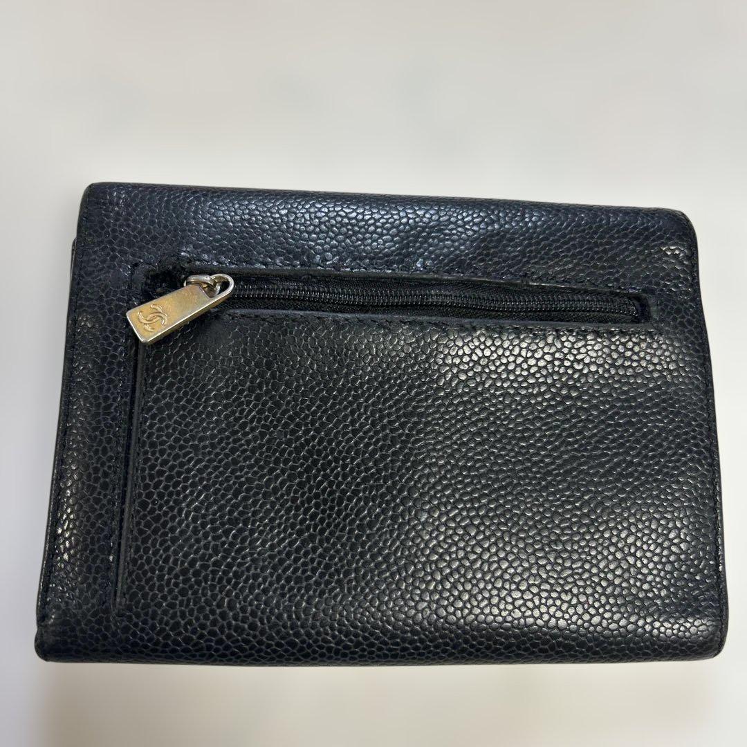 CHANEL ブラック レザー 三つ折り財布