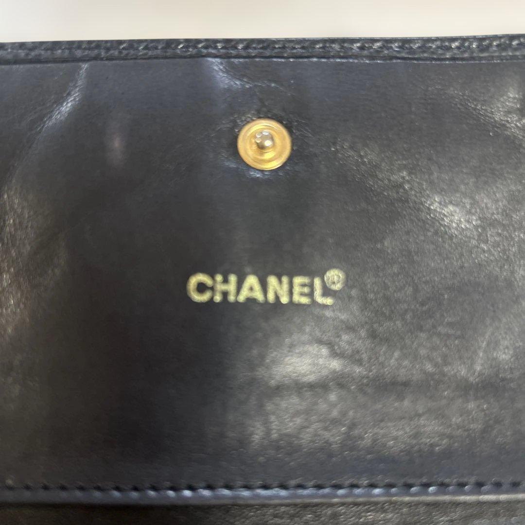 CHANEL ブラック レザー 三つ折り財布