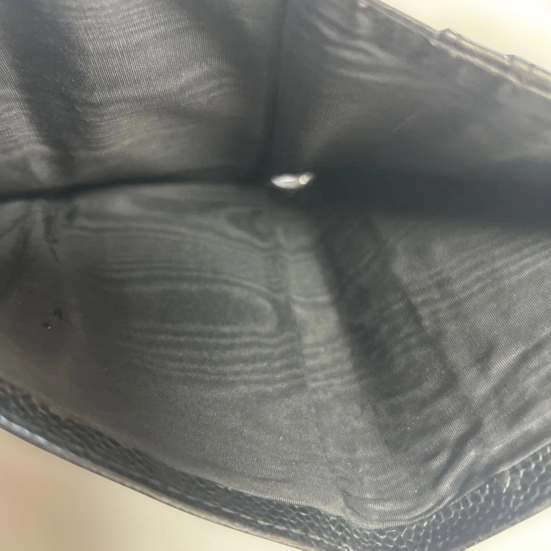 CHANEL ブラック レザー 三つ折り財布