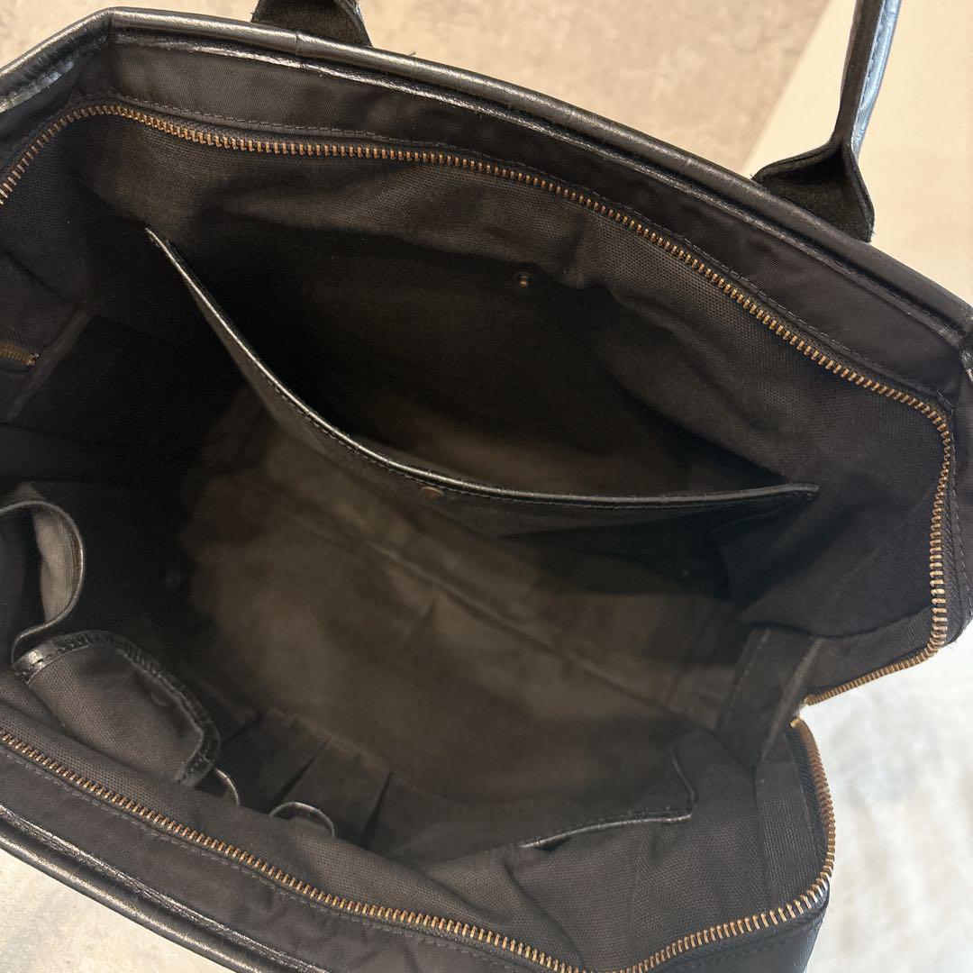 美品 フェリージ ビジネスバッグ クロコ型押し ブラック レザー ナイロン