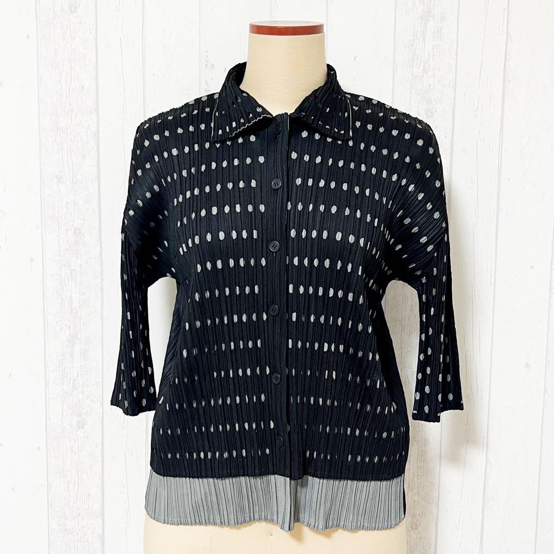【美品】希少PLEATS PLEASE ドットカッティングプリーツシャツ