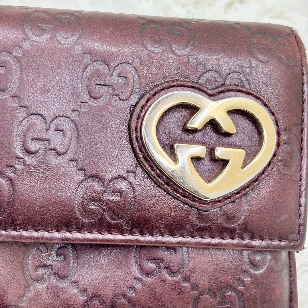 GUCCI グッチ 長財布 GGロゴ シマ ハートロゴ ロングウォレット レザー