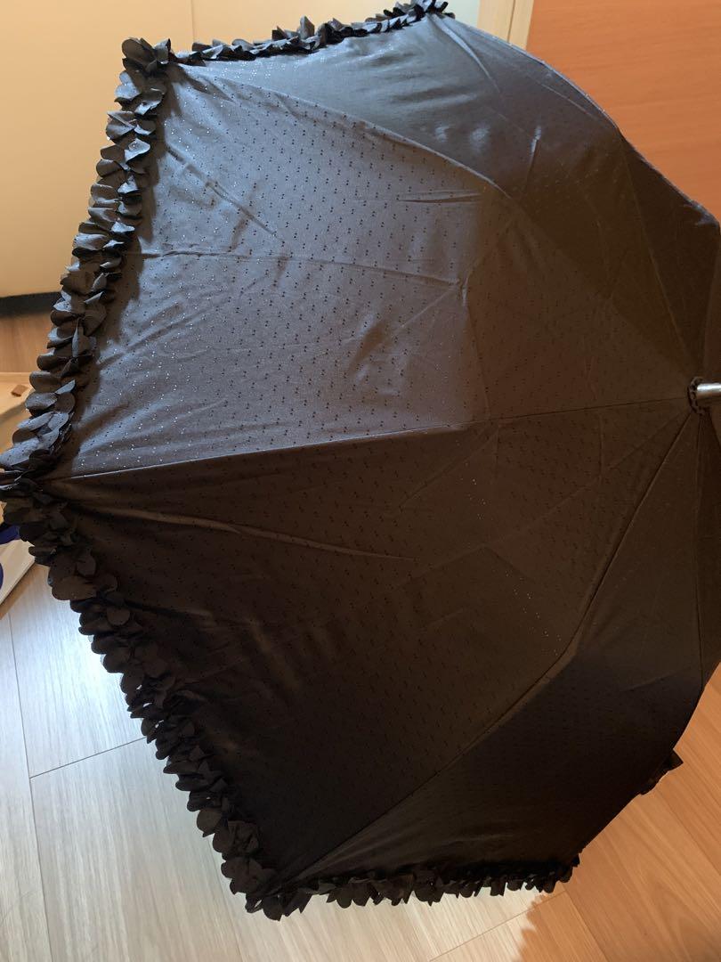 新品 LANVIN en Bleu ドビーフリル 晴雨兼用折りたたみ傘 ブラック