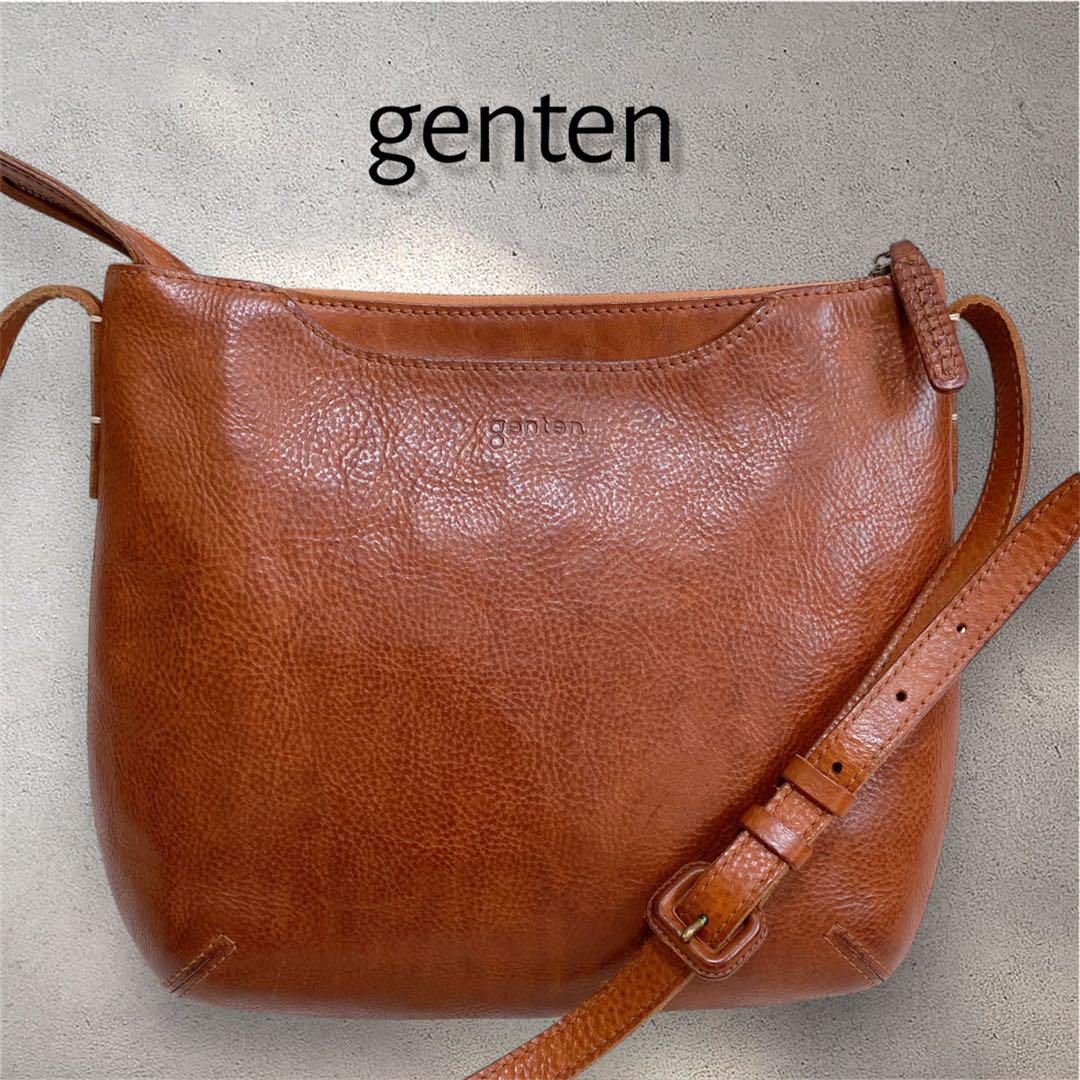 genten ゲンテン トスカ レザー ショルダーバッグ ブラウン シボ革