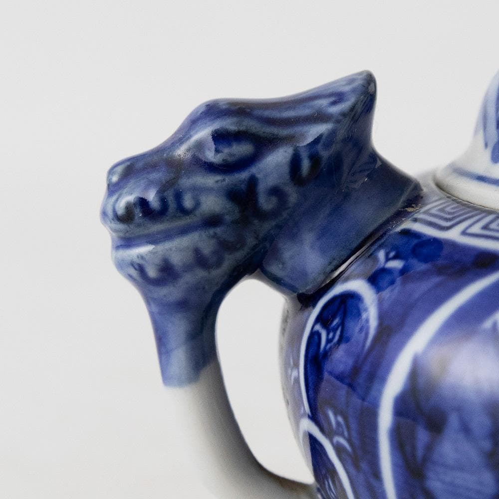 T 九谷直作 龍耳 三足香炉 三足獅子香炉 染付 香具