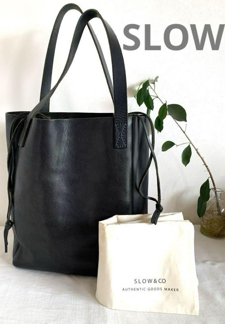 【SLOW別注品】帆布付きレザートートバック ブラック 画像1