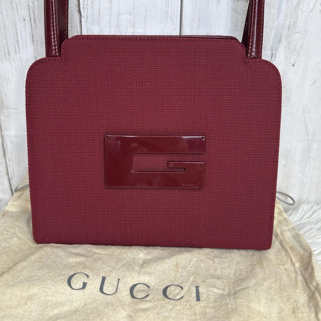 20-60代からのファッション通販  ハンドバッグ GUCCI Gロゴ メルカリ - 赤 ボルドー トートバッグ バッグ