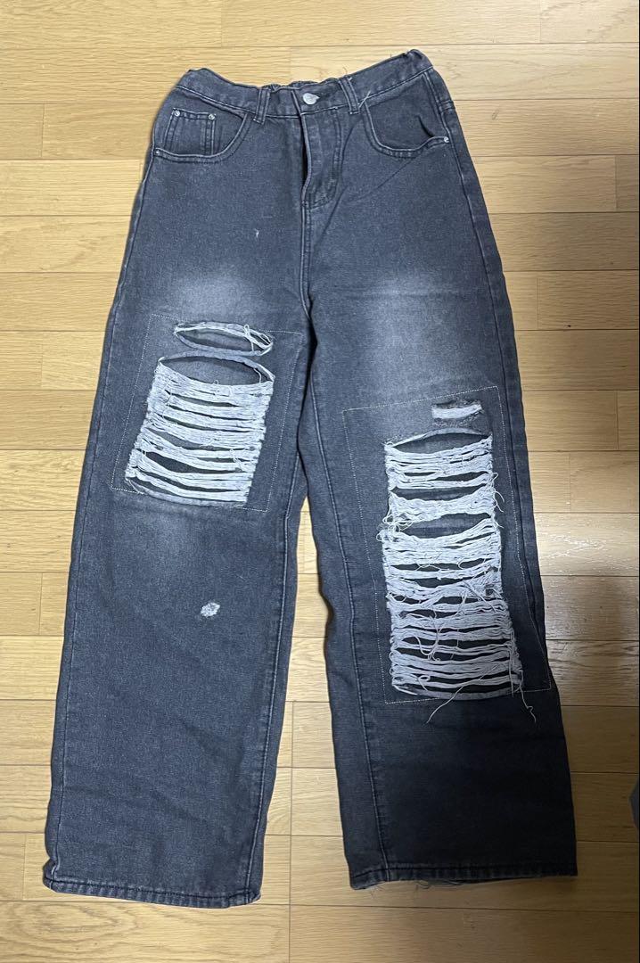 ダメージ加工　ブラックデニムパンツ M