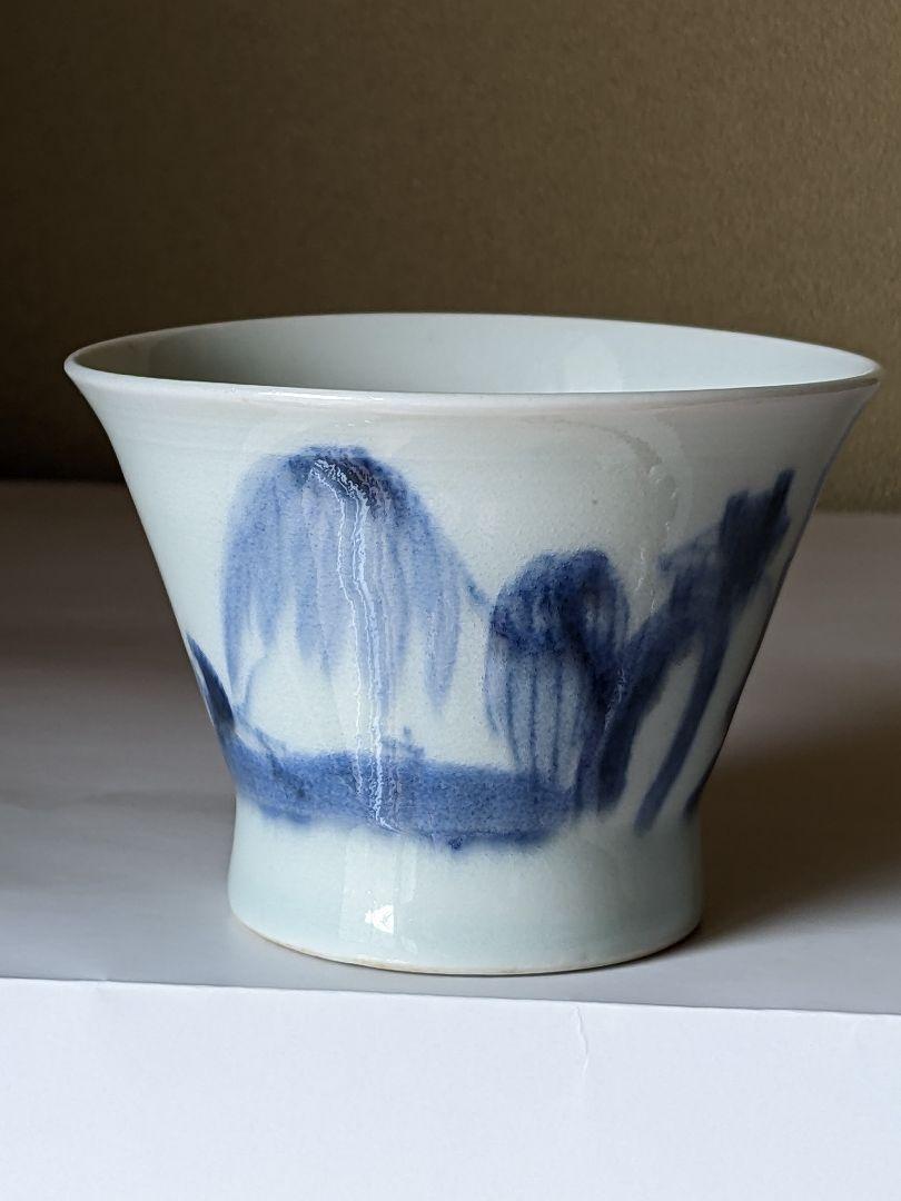 ♦古伊万里 染付山水賢人文様 江戸時代後期 そば猪口 酒器 茶碗 骨董品