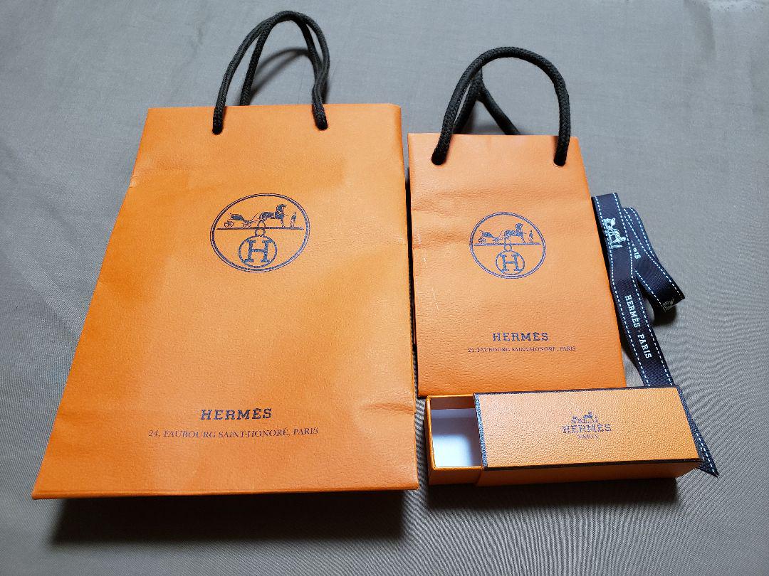 HERMES オレンジ色 紙袋(小・ミニ) コスメ空き箱 リボン 4点