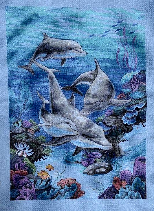 クロスステッチ完成品(イルカ)