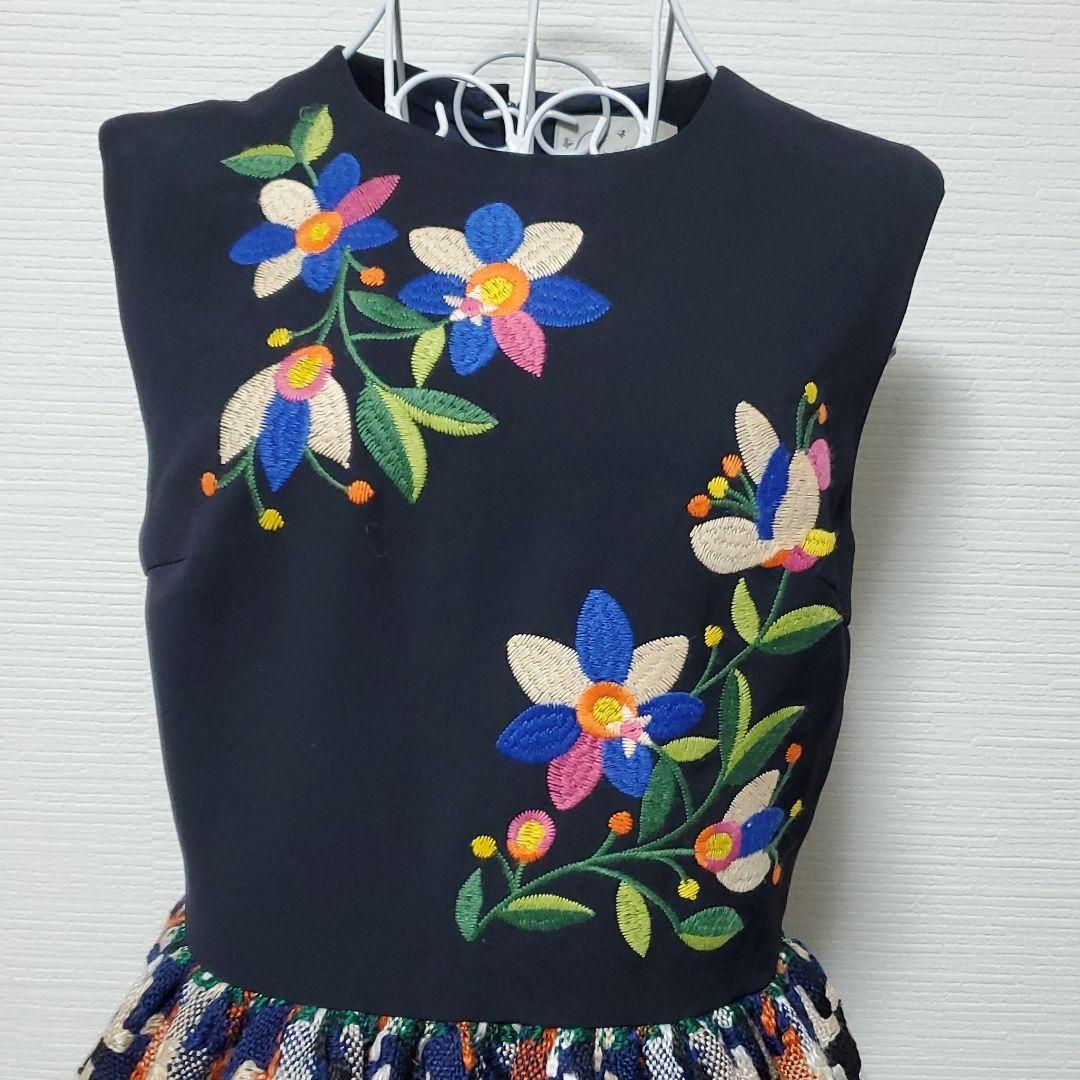 美品》Chesty チェスティ 刺繍 ツィード ドッキング ワンピース