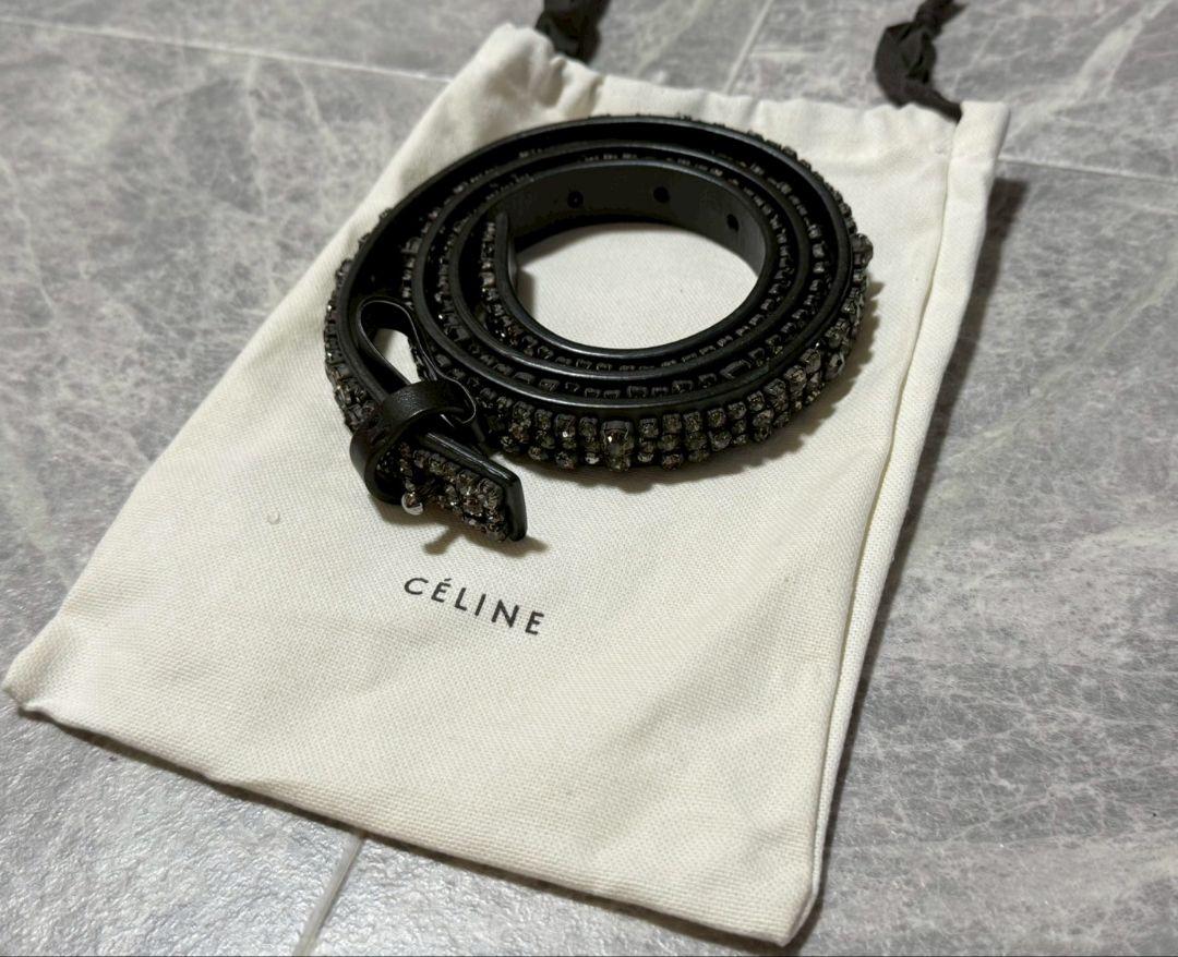 CELINE セリーヌ フィービー ラインストーン ビジュー レザー ベルト M