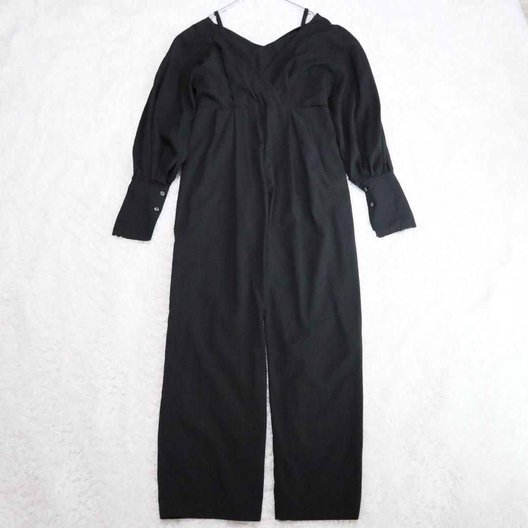 美品★クラネ 2WAY カシュクールオールインワン サロペット 長袖 黒 M