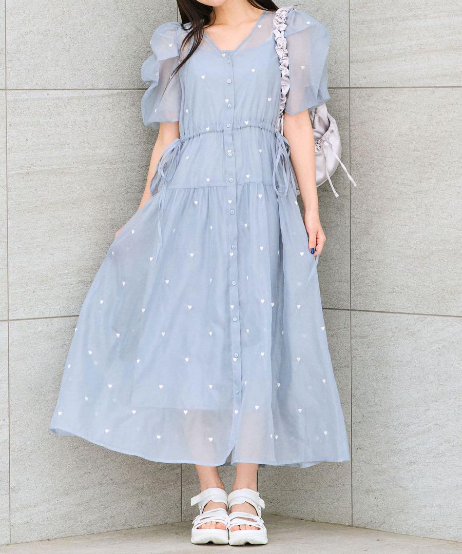 OLIVE des OLIVE ハート刺繍羽織ワンピース サックスブルー