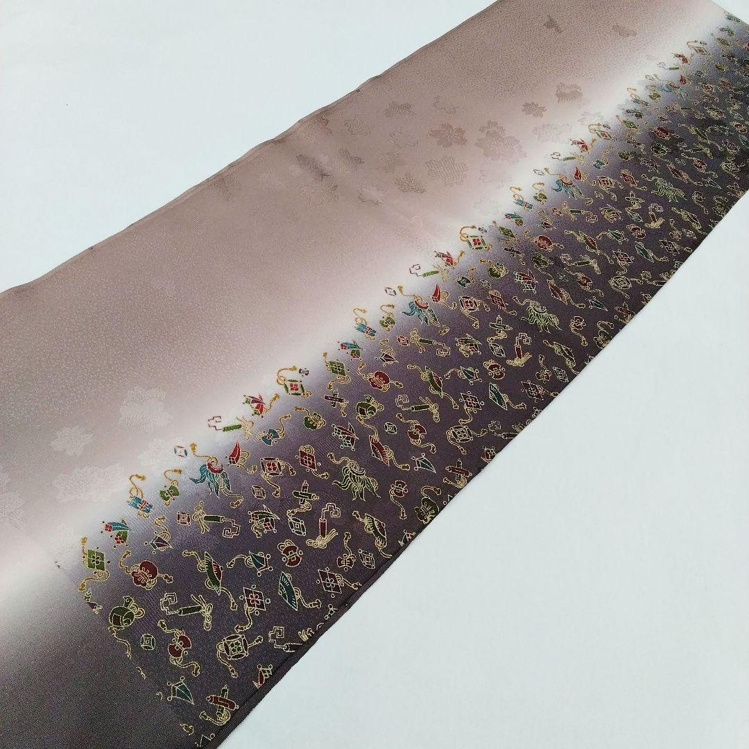 上質　帯揚げ　宝尽くし　金彩　桜地紋　染め分け　正絹　#4655