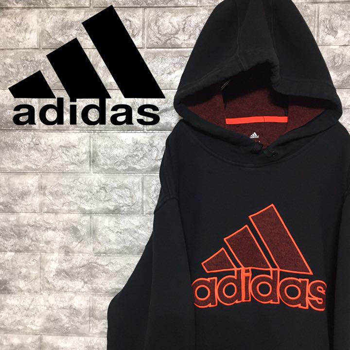 adidas アディダス ビックロゴ 刺繍 プルオーバー パーカー ビッグサイズ