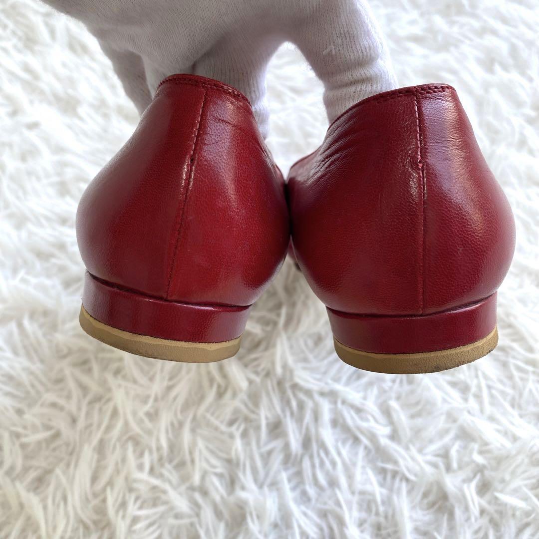 CHANEL シャネル ココマーク パンプス フラットシューズ 赤 レザー