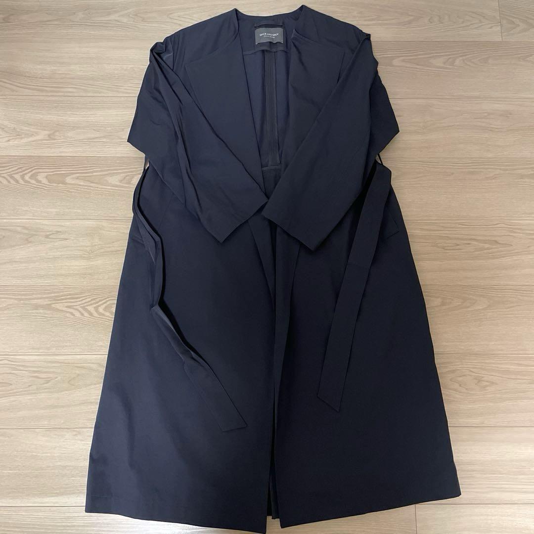 Spick&Span ノーカラー ロング トレンチコート ネイビー 36