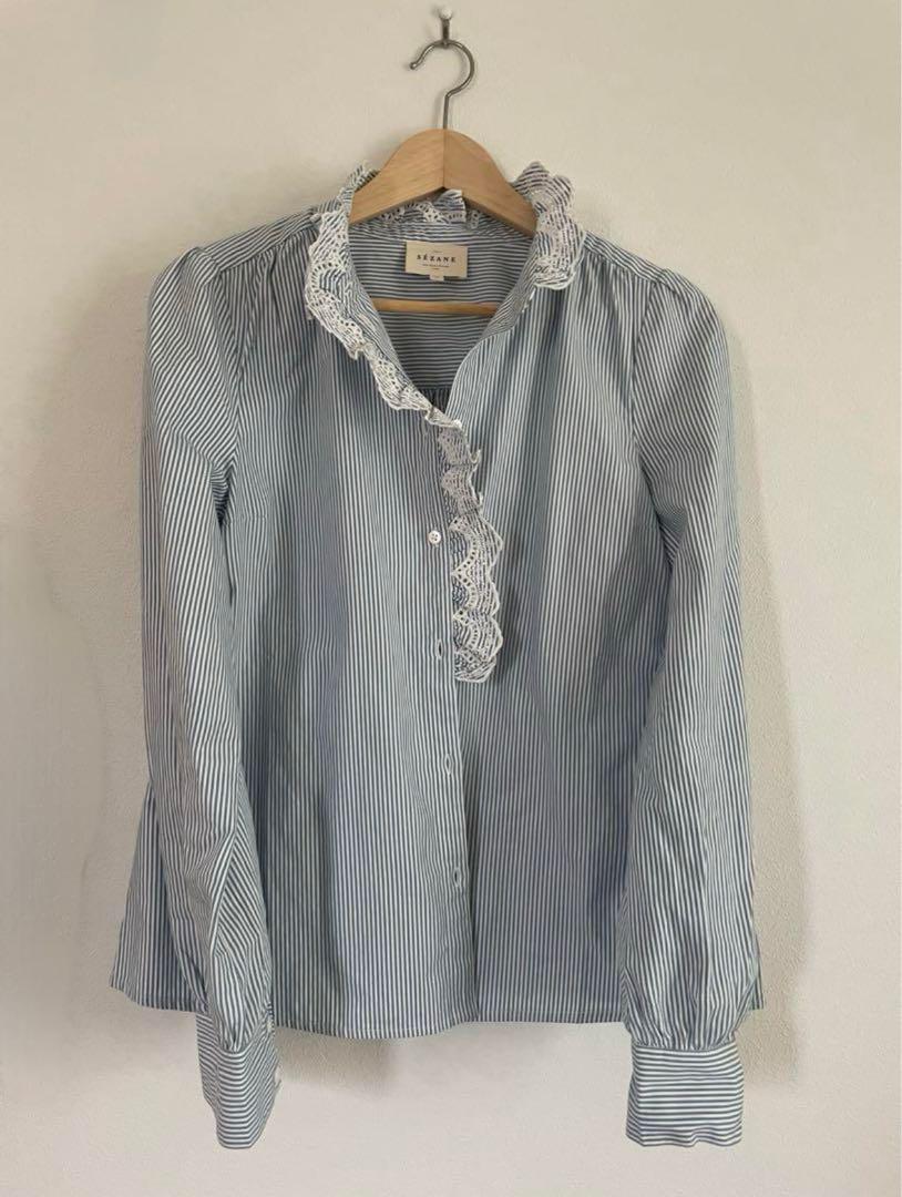【超美品】Sézane ストライプ フリル付き長袖シャツ