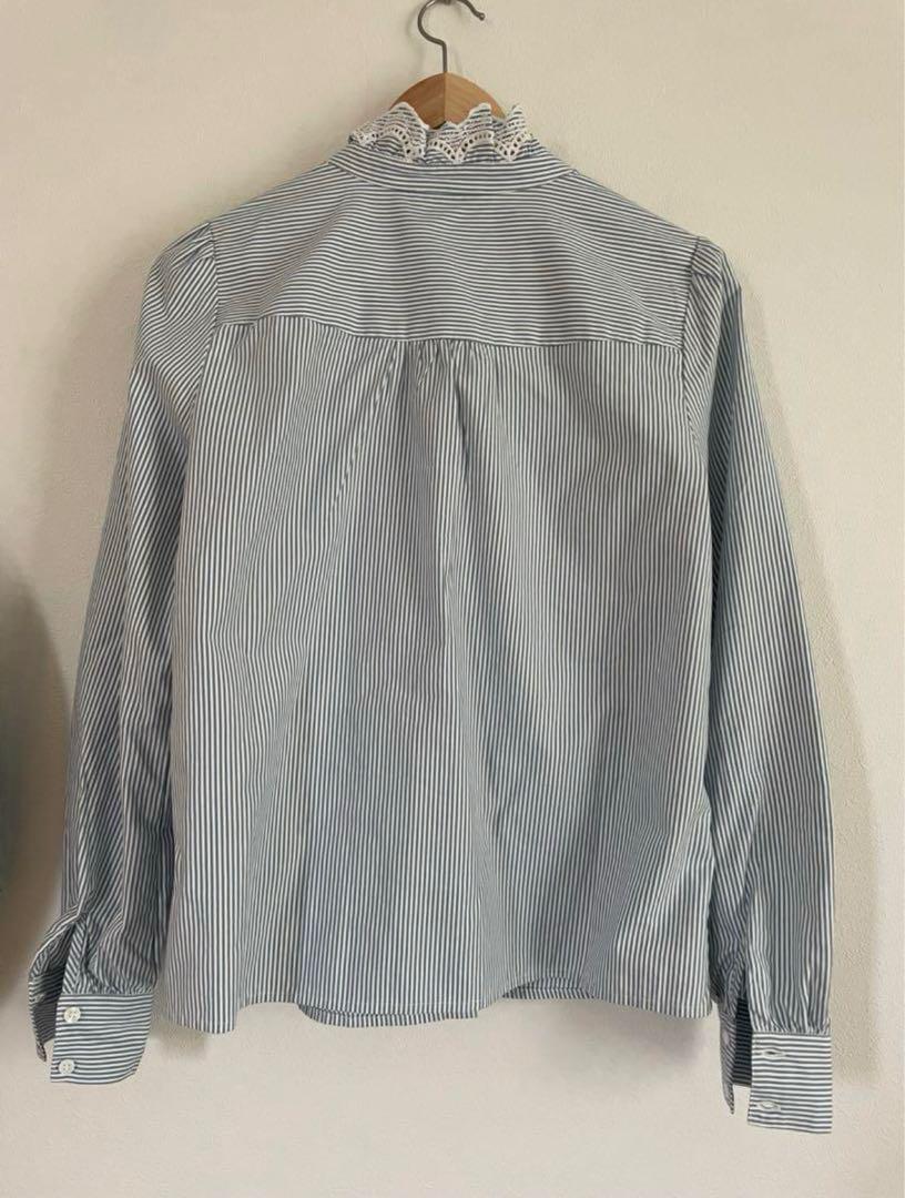 【超美品】Sézane ストライプ フリル付き長袖シャツ