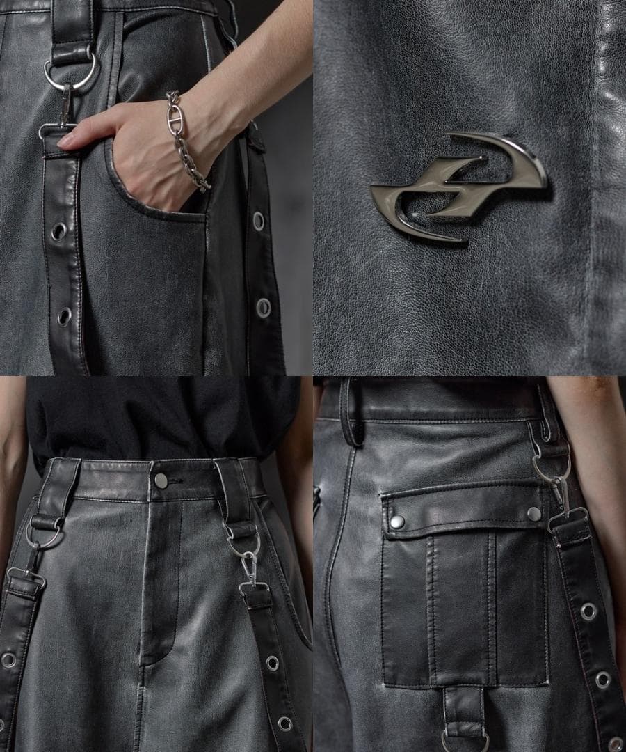 新品 LILL(ERAR)PU合皮サスペンダースーパーワイドハイギミック カーゴ