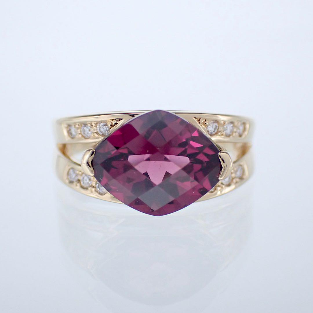 タサキ ロードライトガーネット3.83ct ダイヤ0.11ct K18YGリング