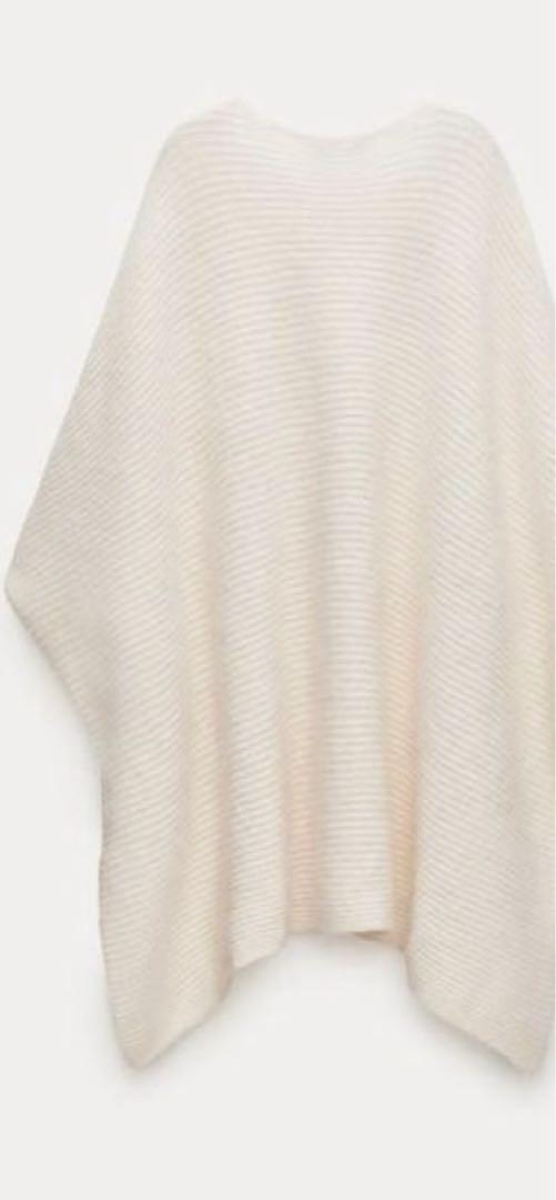 新品　ZARA アルパカブレンド フェルトテクスチャー ニットケープ ポンチョ