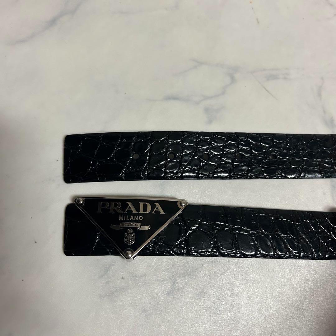 美品꧁PRADA꧂リバーシブルベルト big三角ロゴ　クロコ型押し　85/34