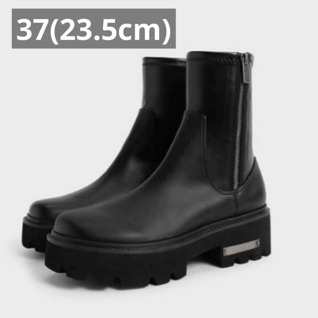 CHARLES&KEITH サイドジップアンクルブーツ ブラック靴