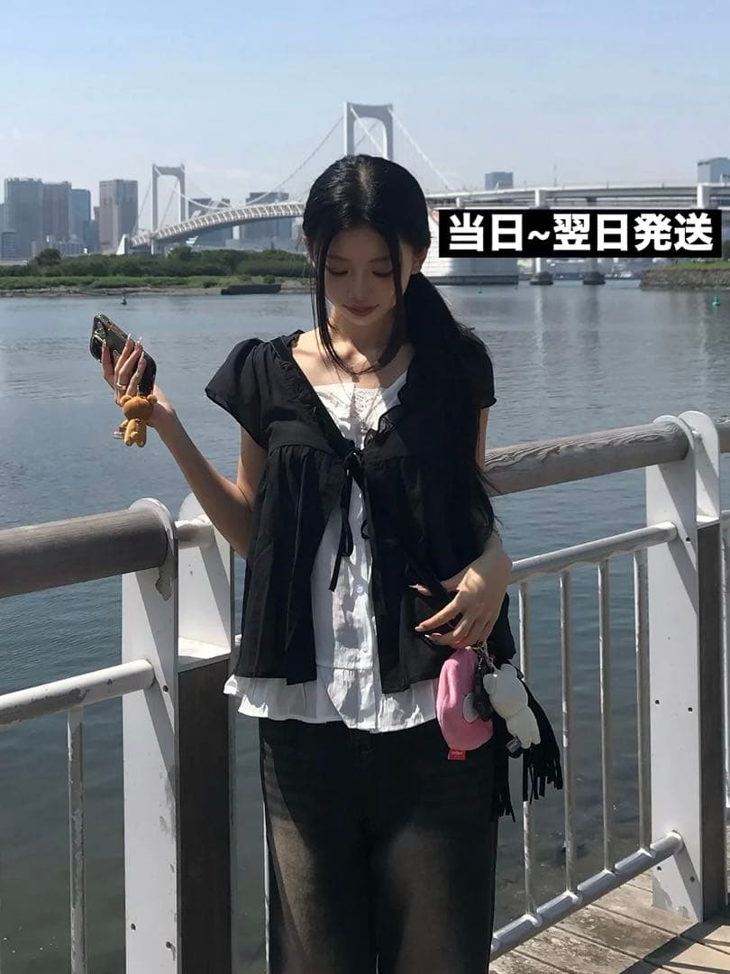 即日発送 emmy リボンフリルドッキングブラウス y2k グランジ 森ガール