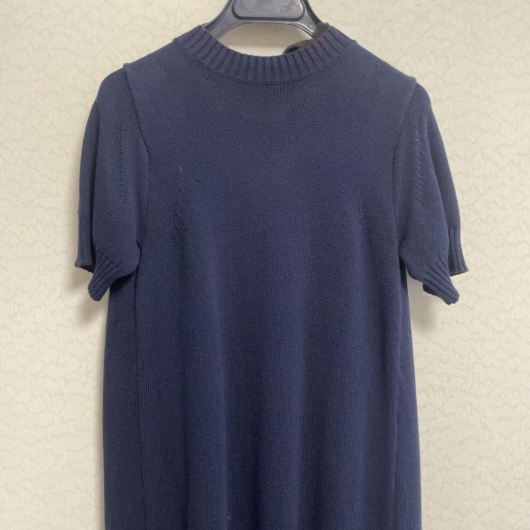 ◆関税込◆*sacai*ネイビーコットンニット 半袖ワンピース sacai ネイビー ニット ワンピース 半袖 - メルカリ