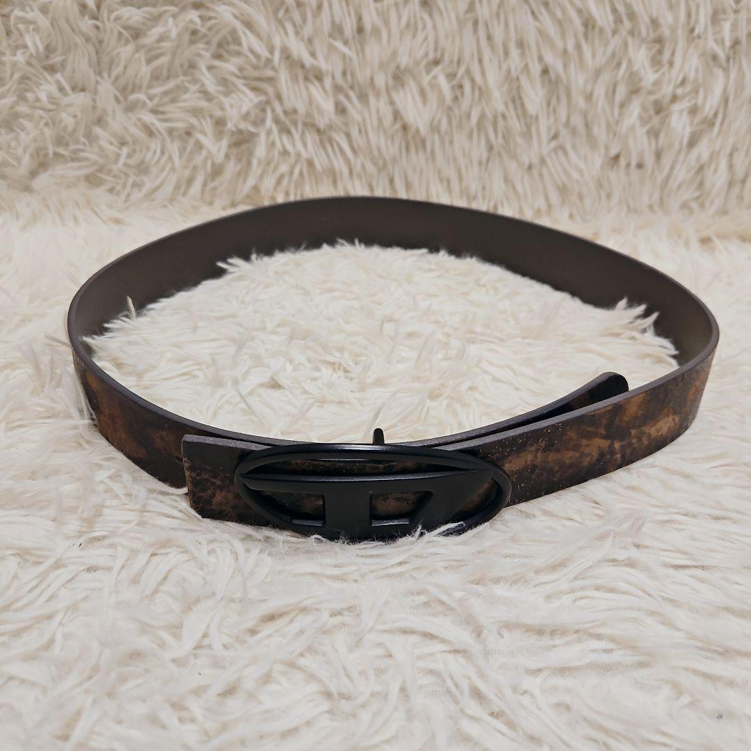 DIESEL ディーゼル ベルト Dロゴ レザーベルト マッドブラック 90