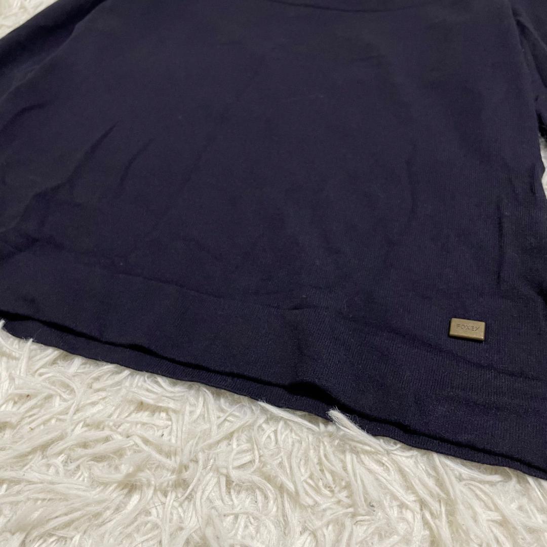 良品✨️フォクシー 夏 スクエアネック ロゴプレート カットソー ロ ンT 紺