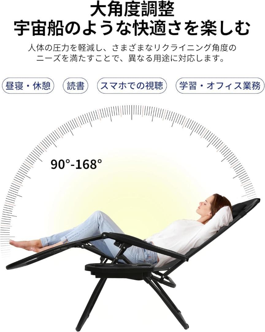 アウトドアチェア 2個セット リクライニングチェア 折りたたみ 黒 WWW_SMP1DAWEKUDUS_SCH_ID