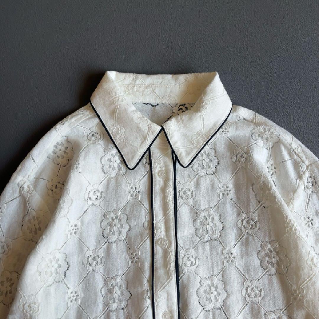 MACHATT　パイピングレースシャツ　2024AW　完売品　現行　コットン　白 MACHATT パイピングレースシャツ 2024AW 完売品 現行 コットン