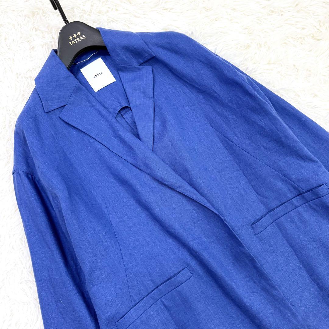 美品✨　エブール　ボタニカルリネンドロップショルダージャケット　ブルー　36