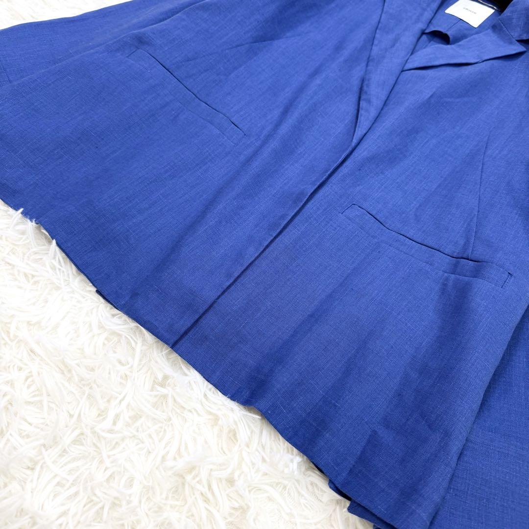 美品✨　エブール　ボタニカルリネンドロップショルダージャケット　ブルー　36