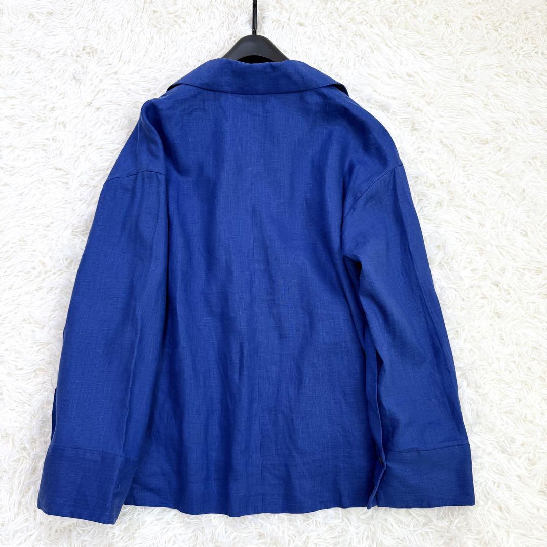 美品✨　エブール　ボタニカルリネンドロップショルダージャケット　ブルー　36