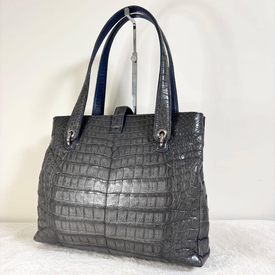 【美品】高品質 クロコダイル型押し トートバッグ A4 肩掛け