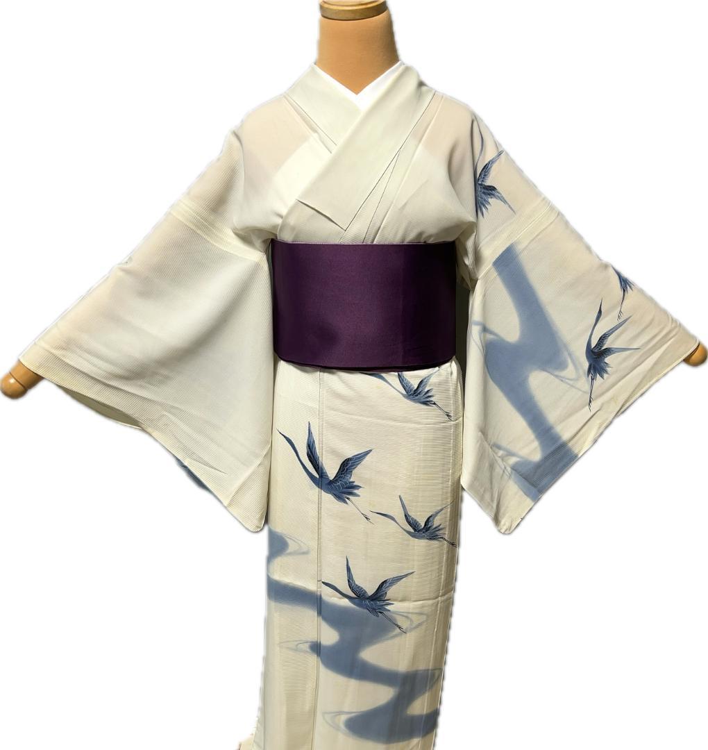 《6K26》訪問着・附下 夏着物 灰みの水色 青 単品 絽 対象身長～156㎝