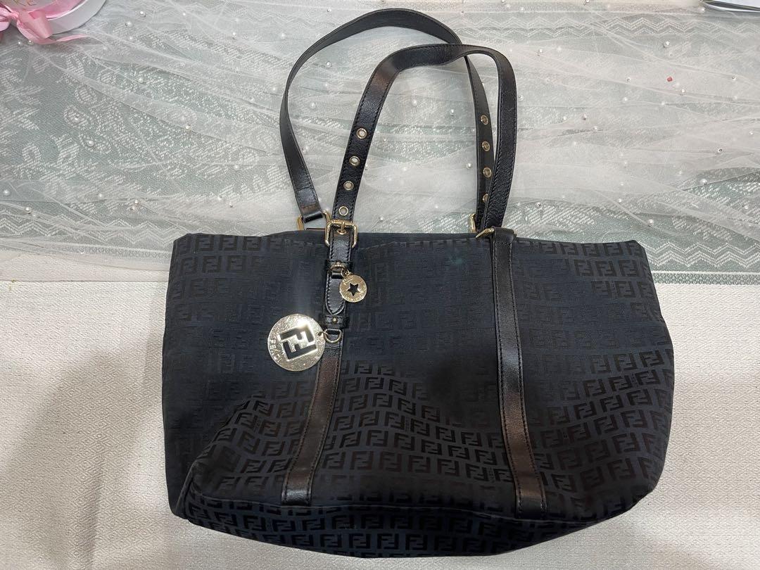 FENDI（ズッキーノ トートバッグ キャンバス レザー 黒） レディース