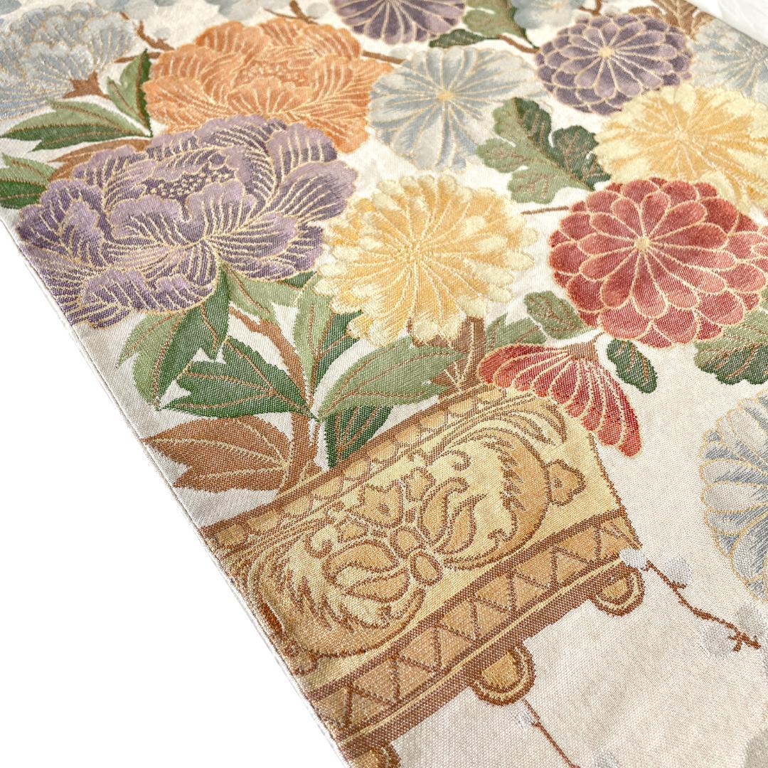 袋帯 正絹 金糸 花瓶 牡丹 菊 梅 着物 kimono AO-0425 - メルカリ