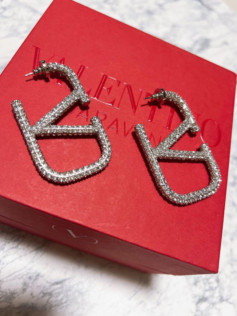 VALENTINO ギラギラ♡デカロゴストーン敷き詰めピアス シルバー