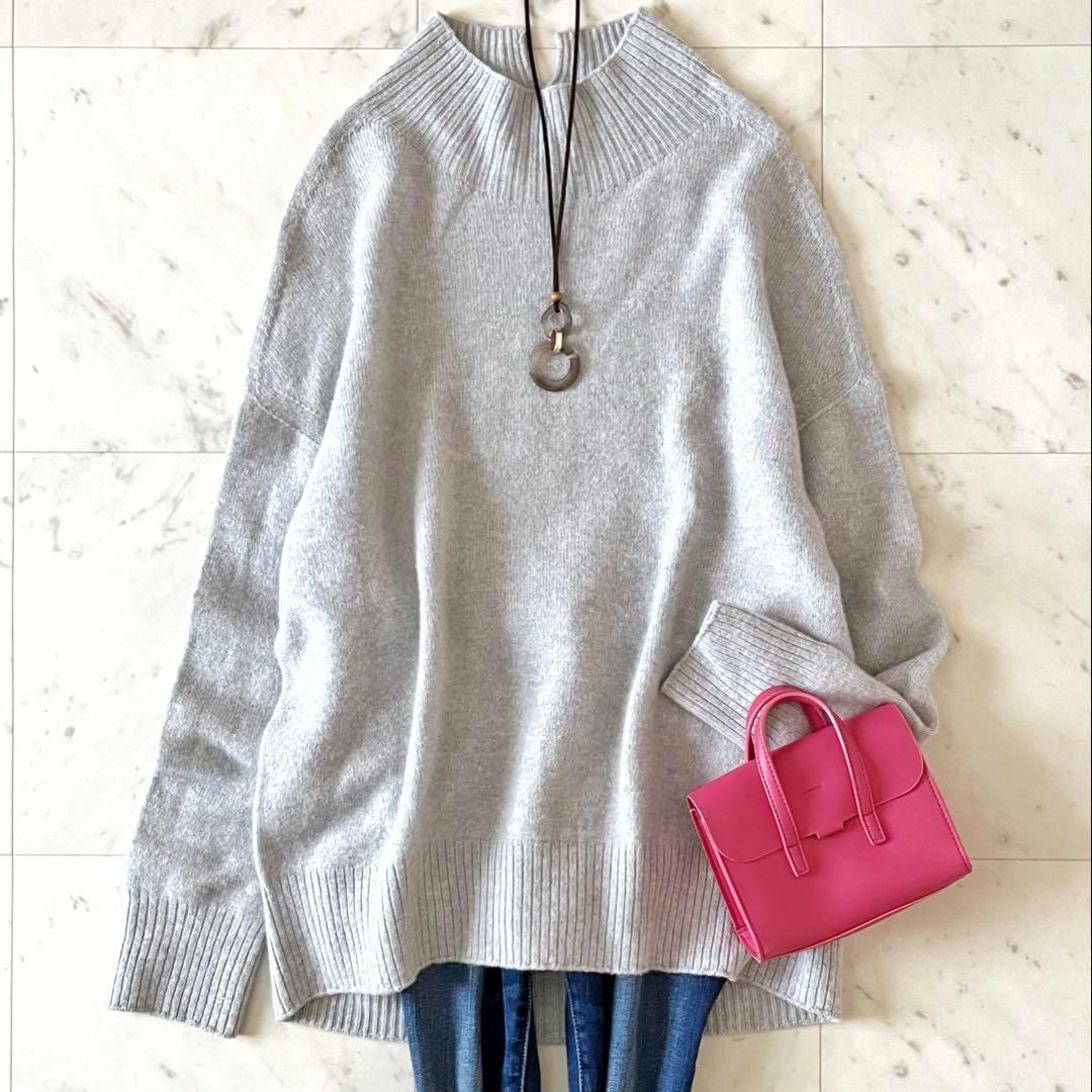 美品＊アンタイトル 羊毛カシミヤハイネックニット 大きいサイズ グレー 日本製トップス