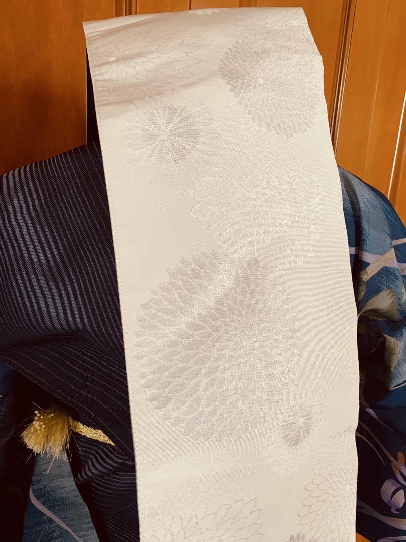 さんび　ポリエステルの夏着物　絽　夜の菖蒲　荒川　夢工房の半幅帯と帯締めのセット さんび ポリエステルの夏着物 絽 夜の菖蒲 荒川 夢工房の半幅帯