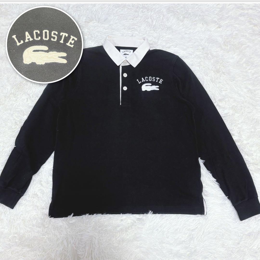 【美品】LACOSTE 長袖ポロシャツ SLIM FIT ブラック 大きいサイズ