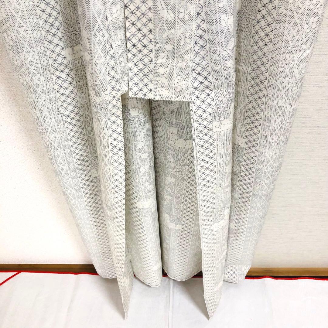 【未使用　トールサイズ】結城紬　単衣　小紋　七宝　裄丈70.5 身丈175