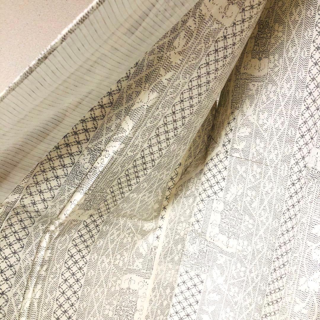 【未使用　トールサイズ】結城紬　単衣　小紋　七宝　裄丈70.5 身丈175