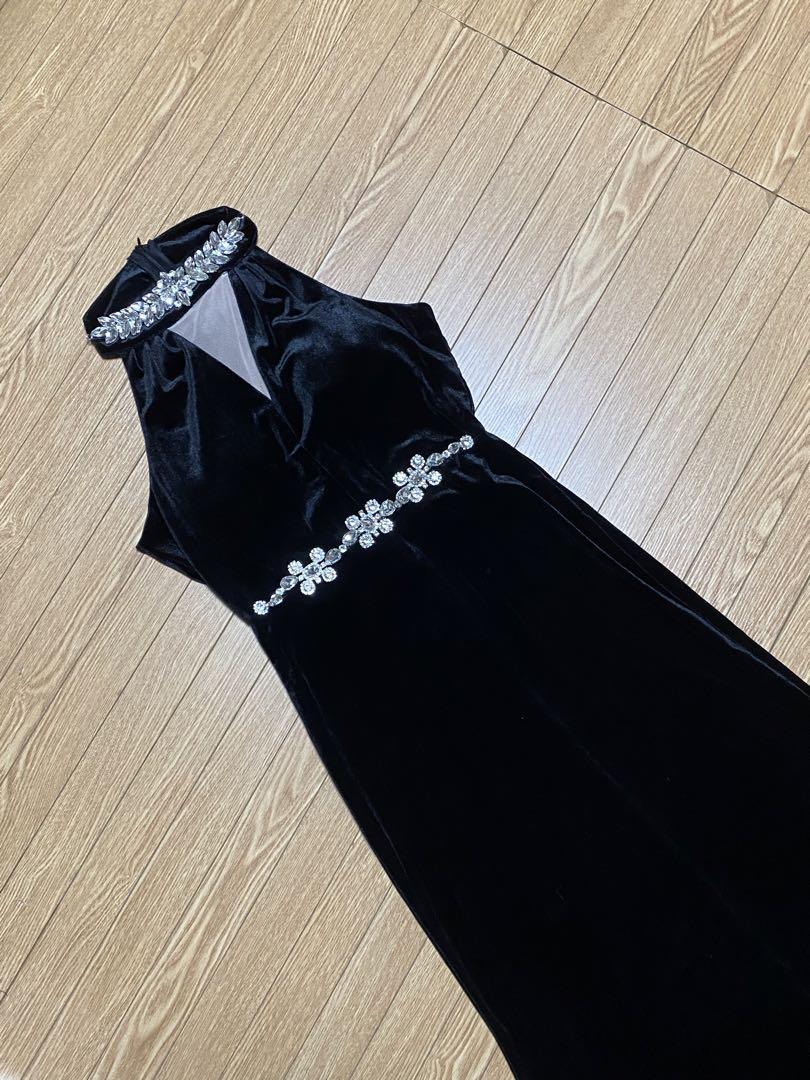 【新品】韓国　キャバドレス　セクシー　キラキラ　ベロア　パーティー　二次会黒S